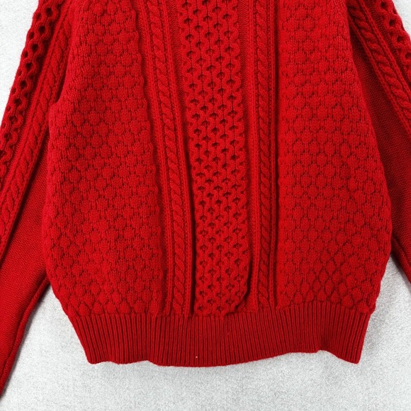 NWT J Crew Sweater Womens‎ LARGE Pom-Pom Cable-Knit Red Lambswool Luxury $98 - Picture 9 of 15